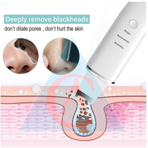 Ultrasonic Facial Skin Scrubber for Wet Skin, Blackheads Remover and Facial Pores Cleaner, Facial Scrubber Spatula, for Facial Deep Cleansing (Standard)