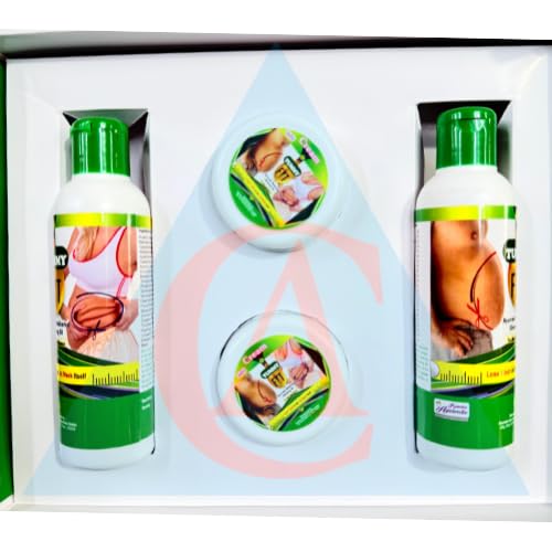 Tummy Slimming Cream and Oil 4pcs Combo Pack Tummy Fit Ayurvedic Silmming Oil Waist & Tummy Trim Fights Cellulite and Reduces Flab For a Flatter and Firmer Waist Helps Tone Muscles