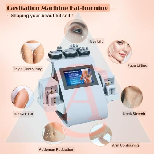 40K Cavitation Machine, 6 in 1 Body Beauty Machine Professional Radio Frequency Massager Vacuum Reduction Device for Arm Waist Thigh Hip Leg Body Contouring Machine Lipo Machine Lipo Cavitation