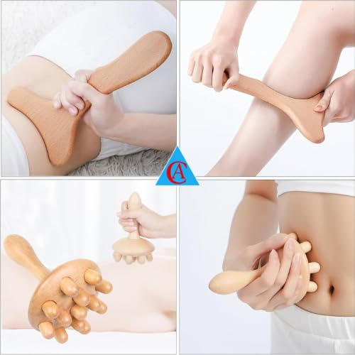 Wooden Therapy Massage Tools 5-in-1 Lymphatic Drainage Massager Maderoterapia Kit Wooden Massager Body Sculpting Tools for Muscle Pain Relief, Anti-Cellulite, Body Contouring and Shaping