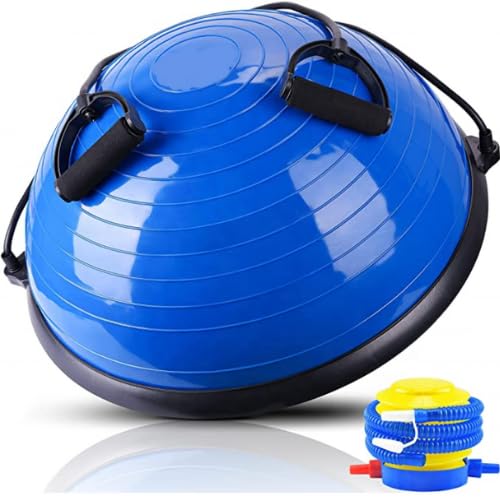Exercise Balls Half Balance Ball 47 cm Board with Resistance Bands Balance Trainer with Pump for Training Yoga Home Fitness Stability Workout Strength Physical Therapy & Gym Bosuing|