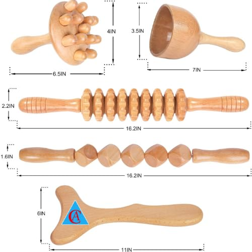 Wooden Therapy Massage Tools 5-in-1 Lymphatic Drainage Massager Maderoterapia Kit Wooden Massager Body Sculpting Tools for Muscle Pain Relief, Anti-Cellulite, Body Contouring and Shaping
