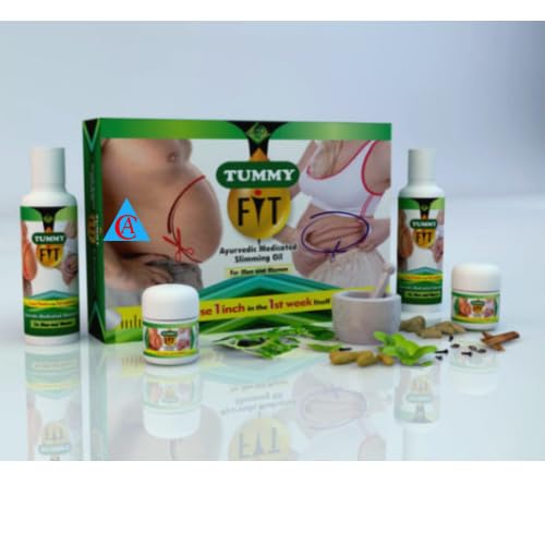 Tummy Slimming Cream and Oil 4pcs Combo Pack Tummy Fit Ayurvedic Silmming Oil Waist & Tummy Trim Fights Cellulite and Reduces Flab For a Flatter and Firmer Waist Helps Tone Muscles
