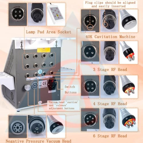 40K Cavitation Machine, 6 in 1 Body Beauty Machine Professional Radio Frequency Massager Vacuum Reduction Device for Arm Waist Thigh Hip Leg Body Contouring Machine Lipo Machine Lipo Cavitation