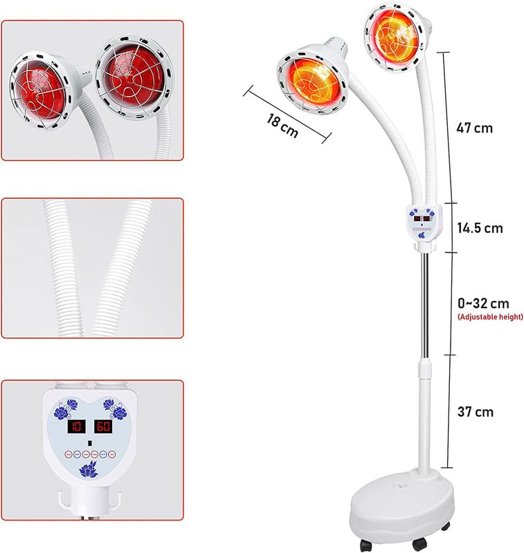 Physiotherapy Infrared Light Therapy 275W Red Infrared Therapy Lamp for Body or Pain Therapy Device with Timer and Adjustable Height Stand