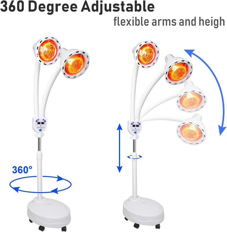 Physiotherapy Infrared Light Therapy 275W Red Infrared Therapy Lamp for Body or Pain Therapy Device with Timer and Adjustable Height Stand