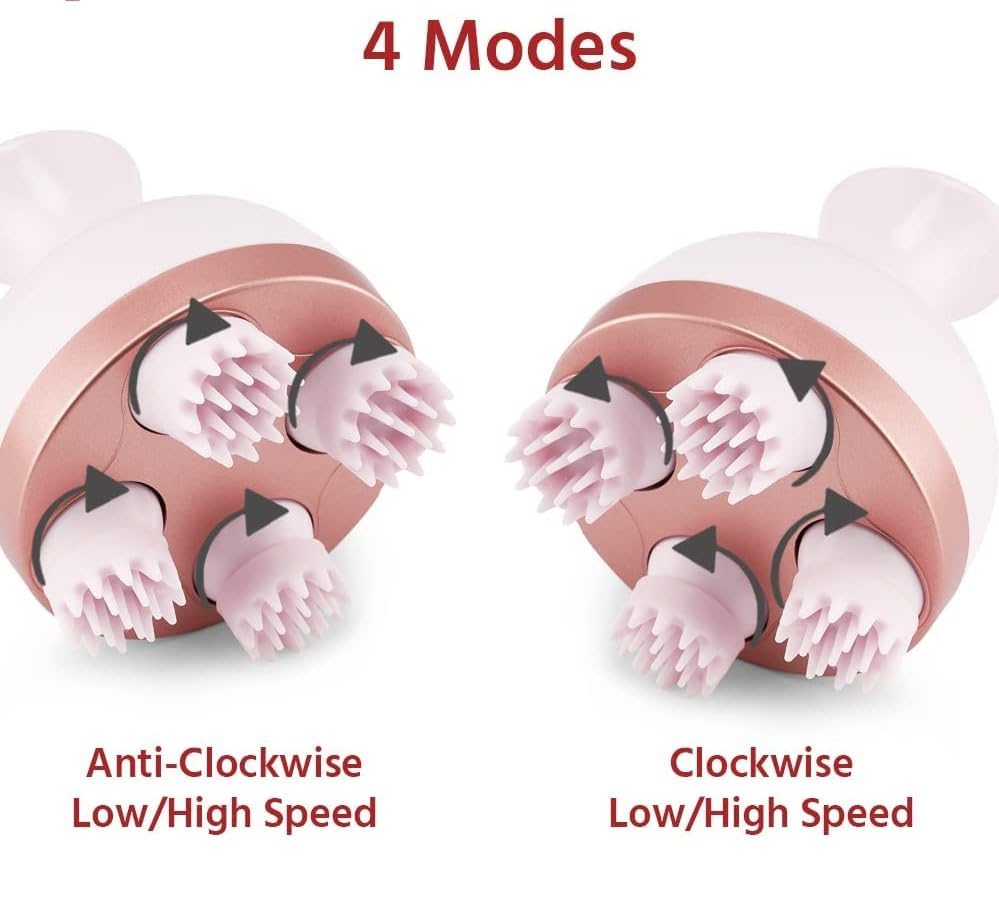 Hair Scalp Rechargeable Electric Head Kneading Massager, 4 Speed Modes, Handheld Portable Head Scratcher Massager for Hair Growth, Full Body Pain Relief, Deep Clean & Stress Relax