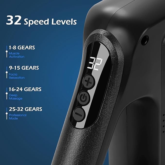 Deep Tissue 32 speed Massage Gun With 8 Attachments, Handheld Massager Sport Massage Gun Heads Powerful Percussion Muscle Massage Gun for Athletes Back Pain Relief