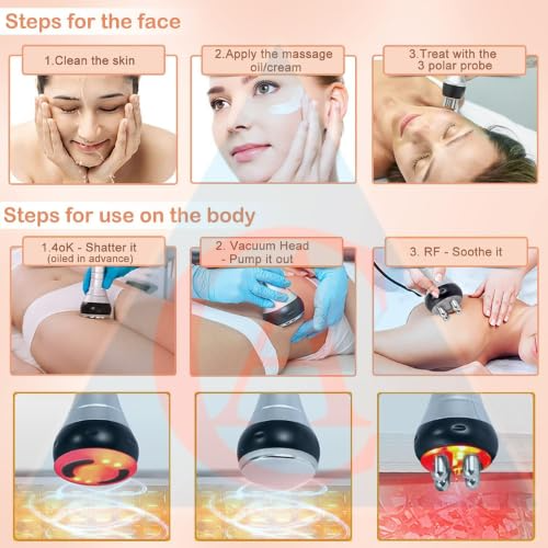 40K Cavitation Machine, 6 in 1 Body Beauty Machine Professional Radio Frequency Massager Vacuum Reduction Device for Arm Waist Thigh Hip Leg Body Contouring Machine Lipo Machine Lipo Cavitation