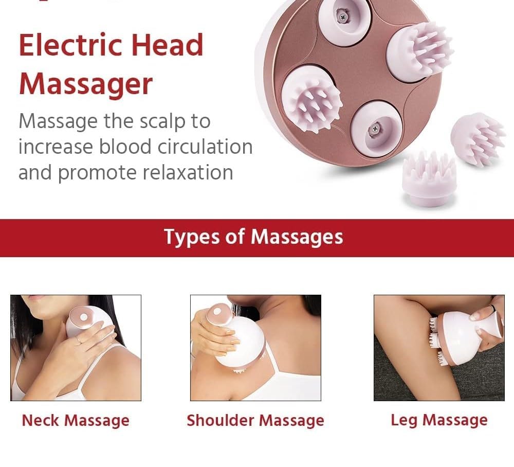 Hair Scalp Rechargeable Electric Head Kneading Massager, 4 Speed Modes, Handheld Portable Head Scratcher Massager for Hair Growth, Full Body Pain Relief, Deep Clean & Stress Relax