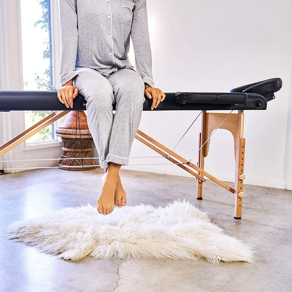 Massage Bed Portable 2 Fold Wooden Massage Table 24 Inch Wide Lash Bed Height Adjustable 2 Folding Spa Table with Non-Woven Bag for Spa Footmassage Facial CareSpa Tattoo