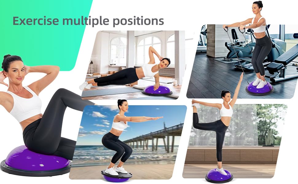 Exercise Balls Half Balance Ball 47 cm Board with Resistance Bands Balance Trainer with Pump for Training Yoga Home Fitness Stability Workout Strength Physical Therapy & Gym Bosuing|