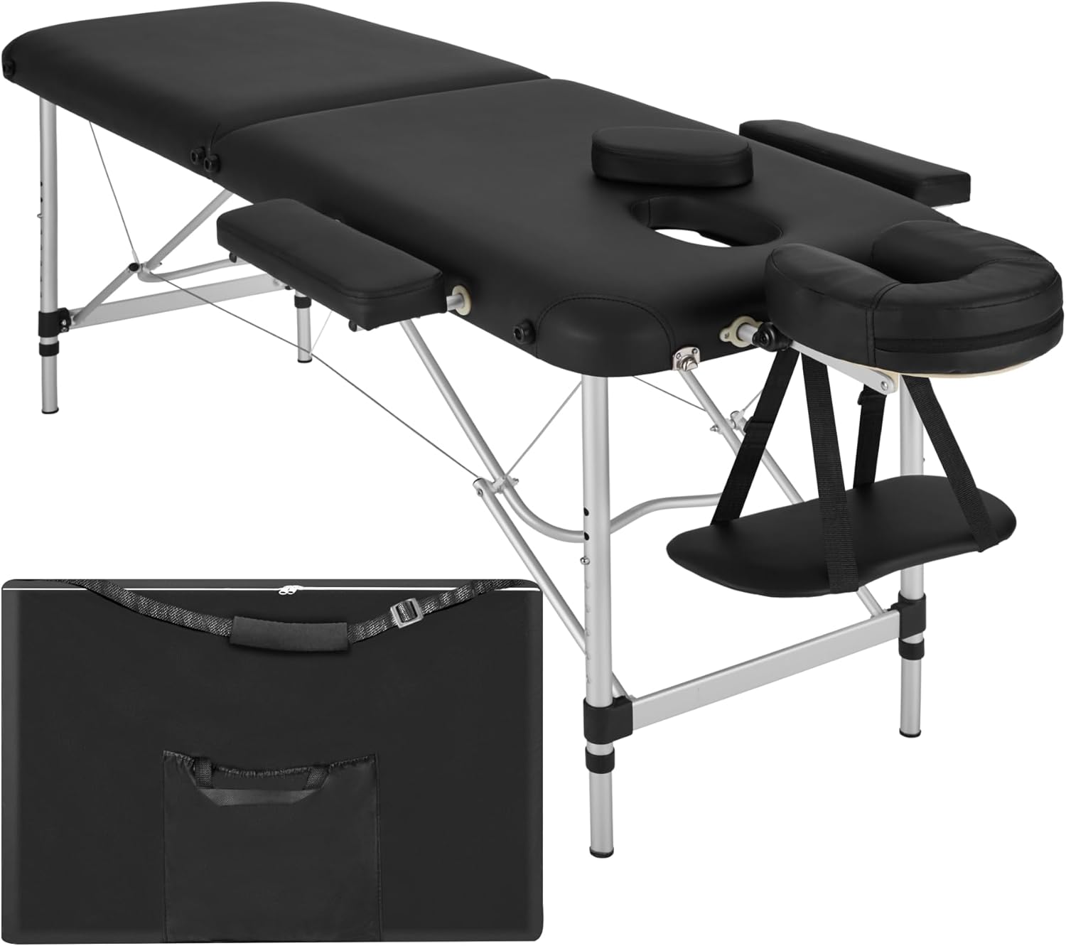 Portable Massage Table 84Inch Massage Bed Aluminium Height Adjustable Facial Salon Tattoo Bed With Carring Case,2 Fold,Extra Wide,Black