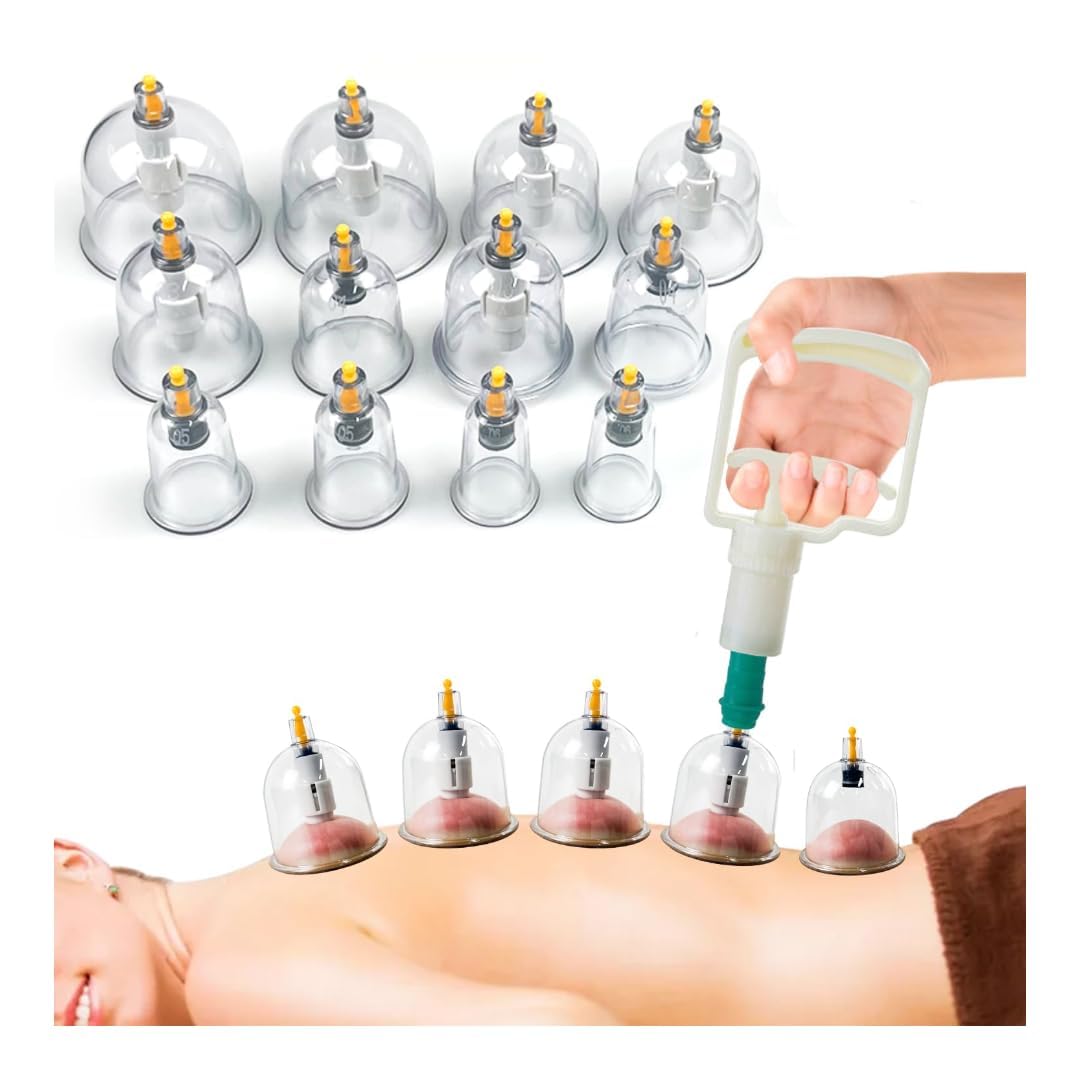 Massage Therapy Cupping Kit, Home Silicone Chinese Physical Therapy Cupping Set, Professional Muscle Cupping Tool with Pump and Suction Cups for Reduction
