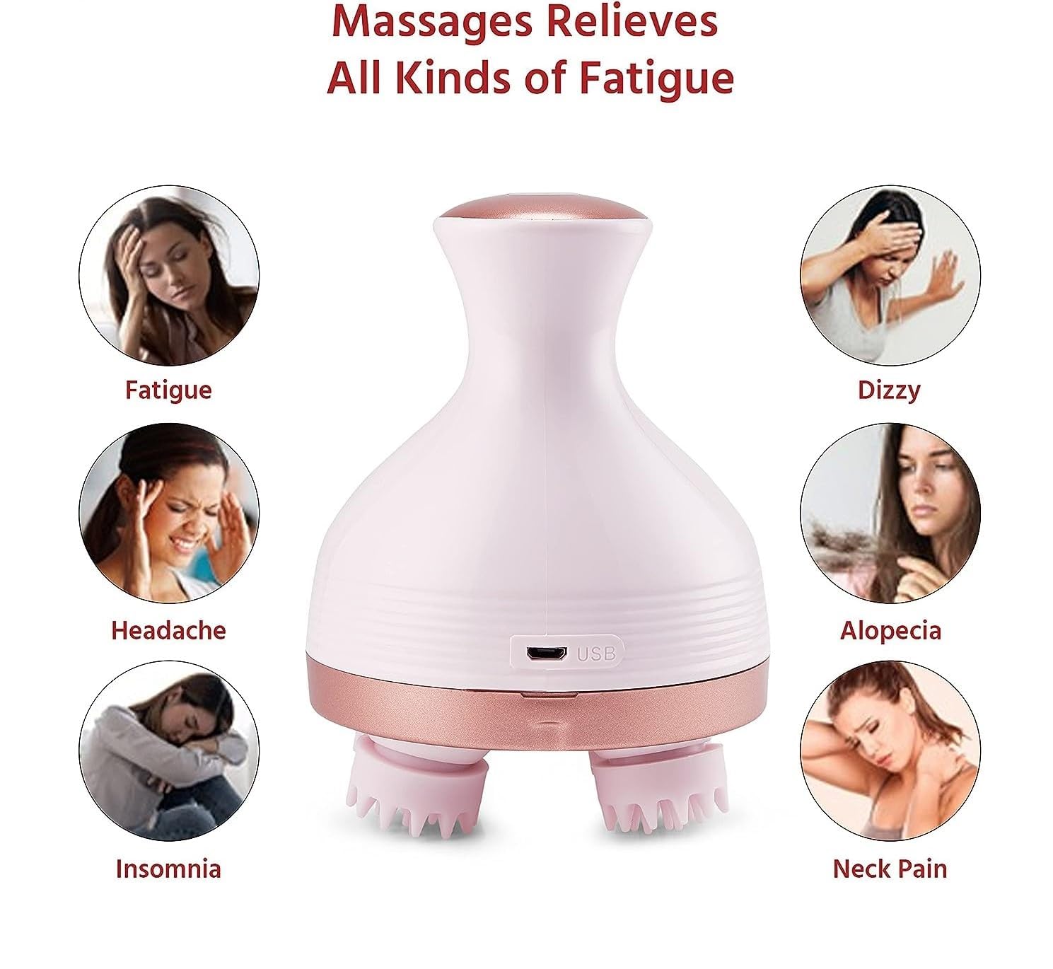 Hair Scalp Rechargeable Electric Head Kneading Massager, 4 Speed Modes, Handheld Portable Head Scratcher Massager for Hair Growth, Full Body Pain Relief, Deep Clean & Stress Relax