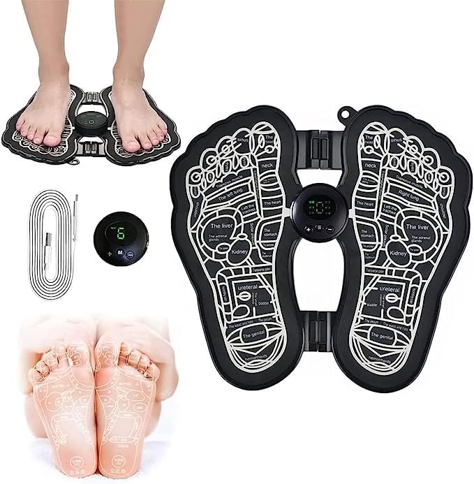 Wireless Electric EMS Foot & Body Massager – Rechargeable Folding Pain Relief Mat with 8 Massage Modes & 19 Intensity Levels – Portable Muscle (FOOT AND BODY MASSAGER)