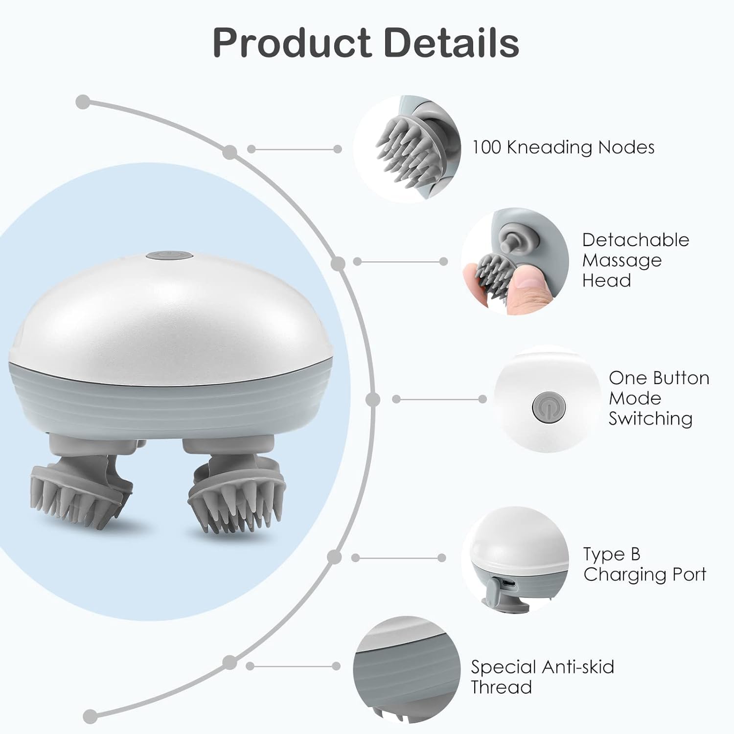 Electric Head,Scalp Massager | Rechargeable Head Kneading Massage Machine | 3 Speed Mode Handheld.Portable,Scalp Scratcher Body Massager for Hair Growth,Deep Clean & Stress Relaxation