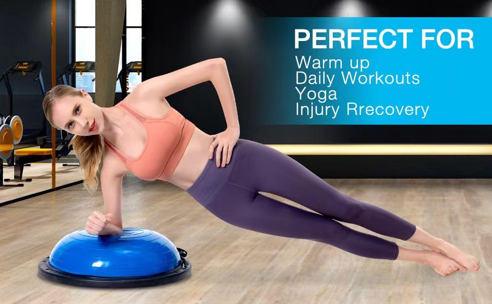 Exercise Balls Half Balance Ball 47 cm Board with Resistance Bands Balance Trainer with Pump for Training Yoga Home Fitness Stability Workout Strength Physical Therapy & Gym Bosuing|