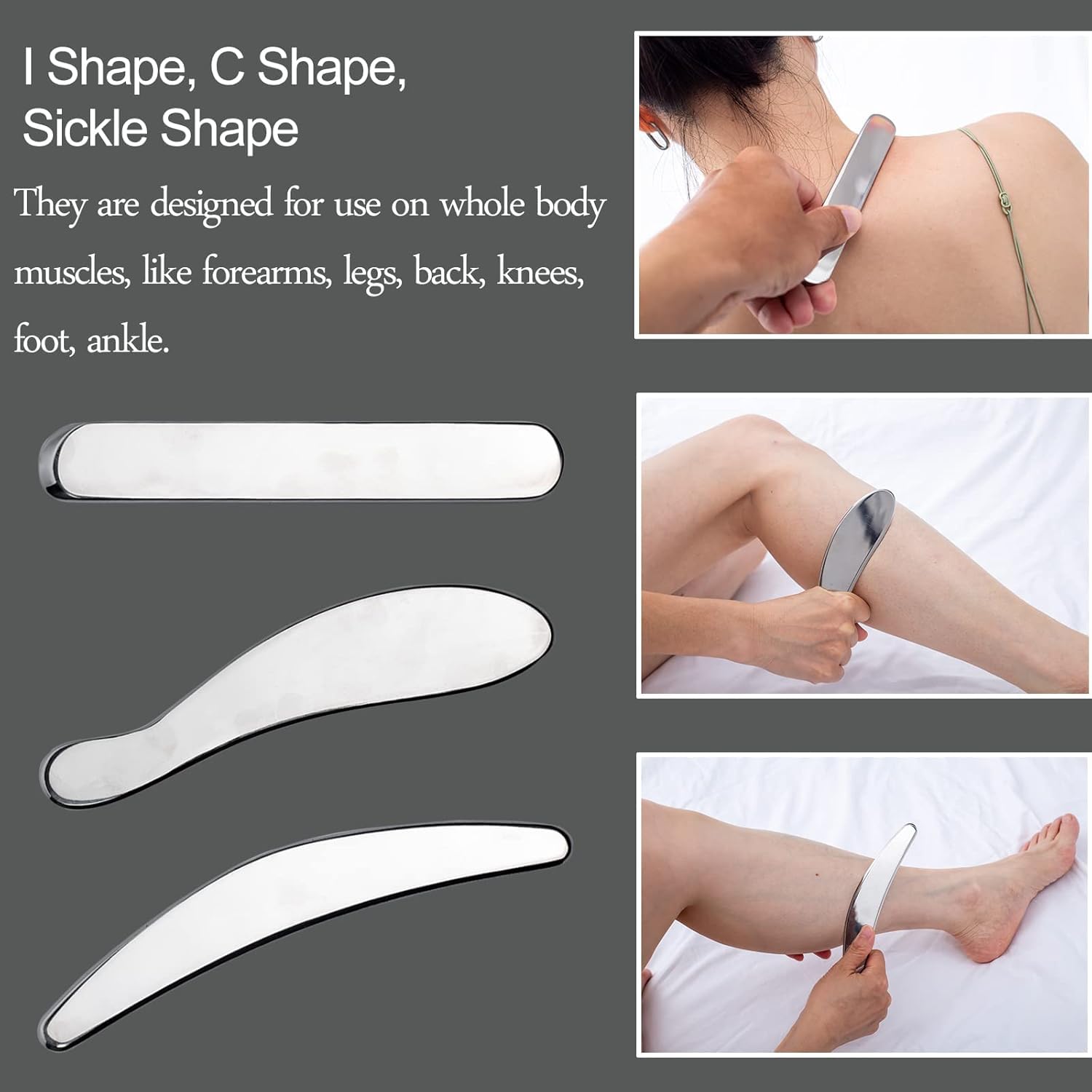 Manual Stainless Steel Gua Sha Handheld Massager Scraping Neck Massage Tool Set - Iastm Tools Great Soft Tissue Mobilization Tool IASTM Tools set of 10pcs