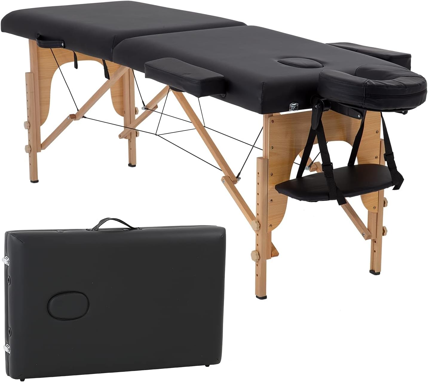Massage Bed Portable 2 Fold Wooden Massage Table 24 Inch Wide Lash Bed Height Adjustable 2 Folding Spa Table with Non-Woven Bag for Spa Footmassage Facial CareSpa Tattoo