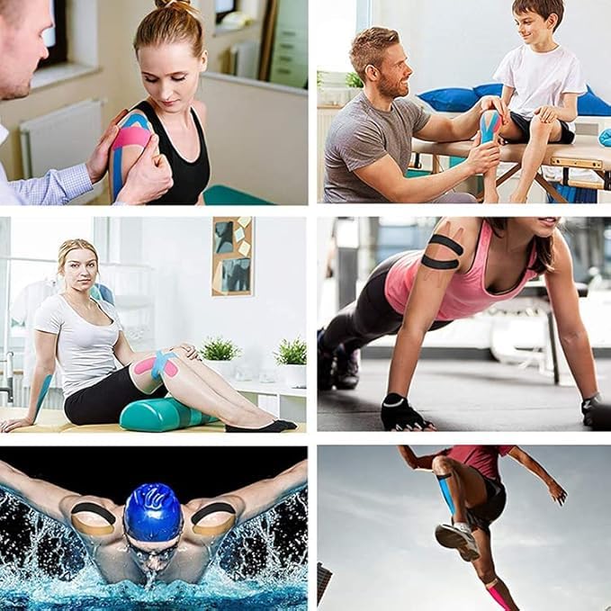 Kinesiology Tape 5cm x 5m Breathable Athletic Sports Tape For Injury, Muscle Support, Pain Relief Bandage, Hand Leg Joint And Physiotherapy for Knee, Elbow, Neck Shoulder, Wings, Arms, Ankle K Taping Flexible & Skin-Friendly (Multicolor)