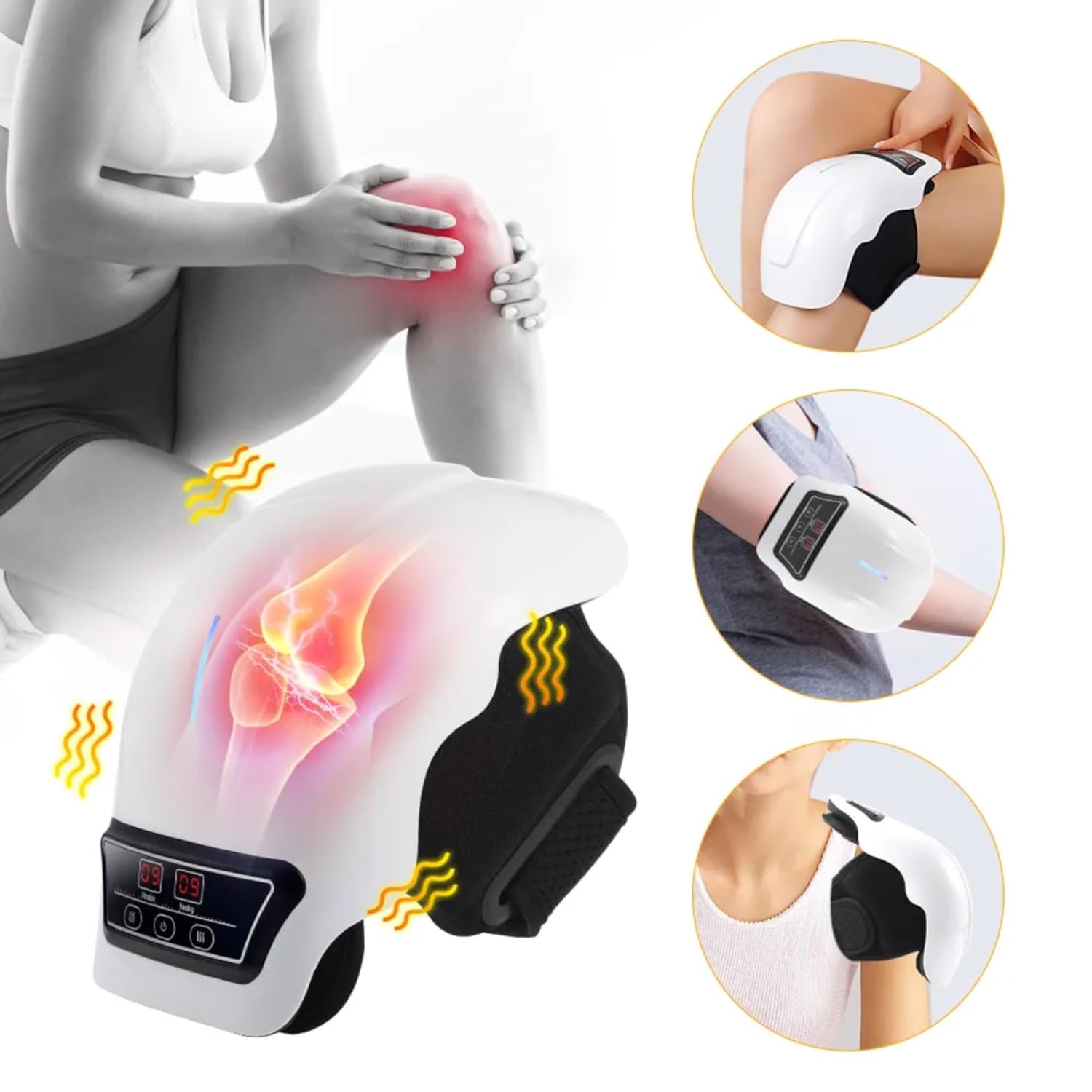 3-in-1 Wireless Knee Massager for Pain Relief – Red Light Physiotherapy Smart Knee Brace with Vibration, Cordless Knee & Shoulder Massage Machine for Joints, Arthritis