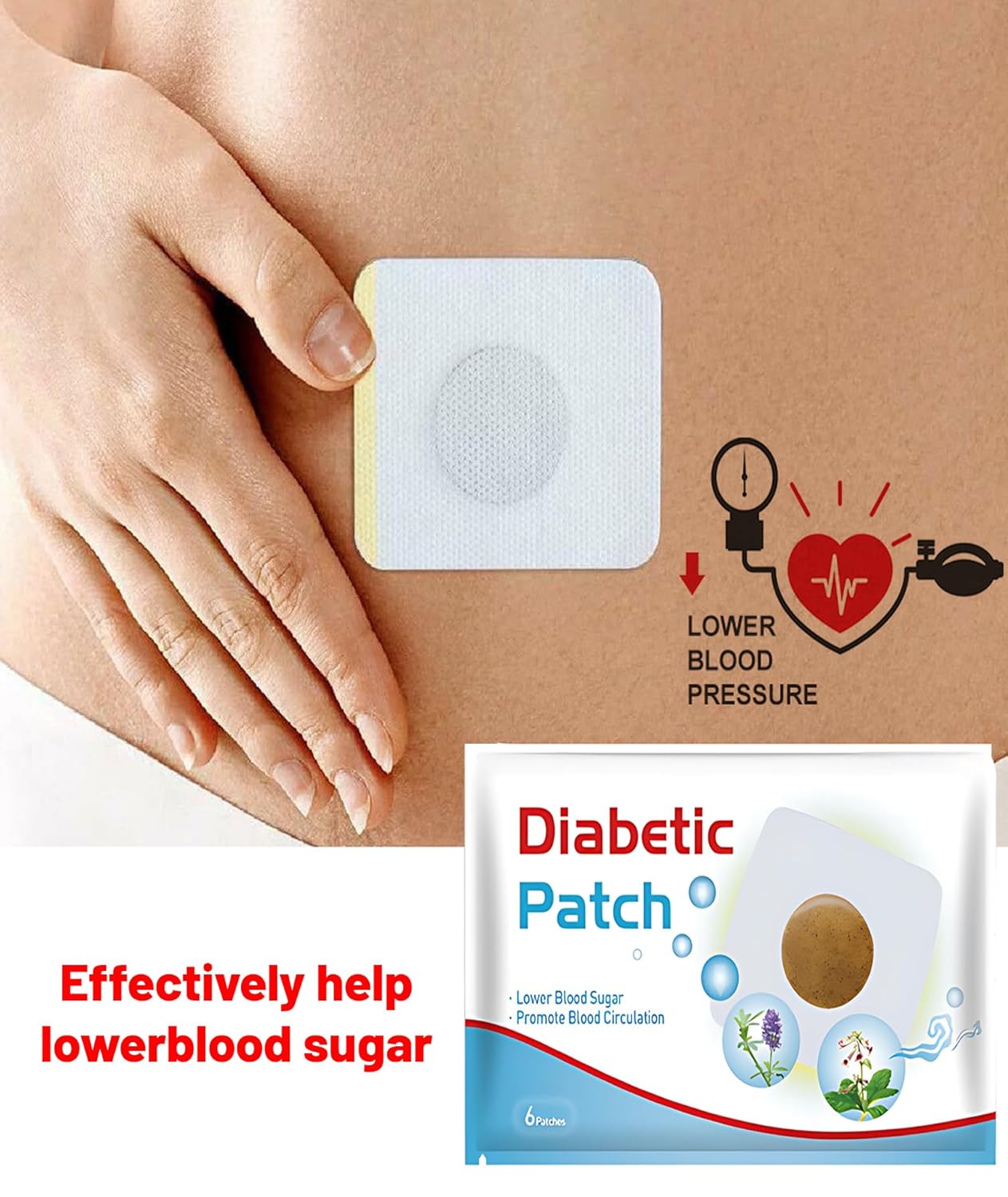 Diabetes Control Patch Natural Herbal Diabetes Sticker Herbal Patches with Natural Ingredients For Men & Women (6pcs in 1 bag)