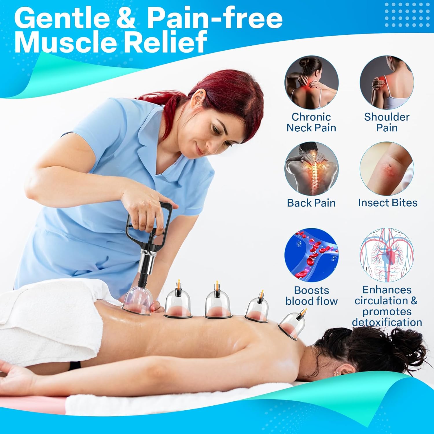 Massage Therapy Cupping Kit, Home Silicone Chinese Physical Therapy Cupping Set, Professional Muscle Cupping Tool with Pump and Suction Cups for Reduction