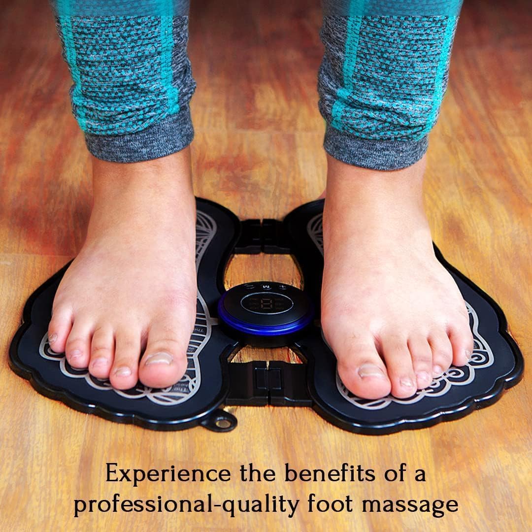 Wireless Electric EMS Foot & Body Massager – Rechargeable Folding Pain Relief Mat with 8 Massage Modes & 19 Intensity Levels – Portable Muscle (FOOT AND BODY MASSAGER)