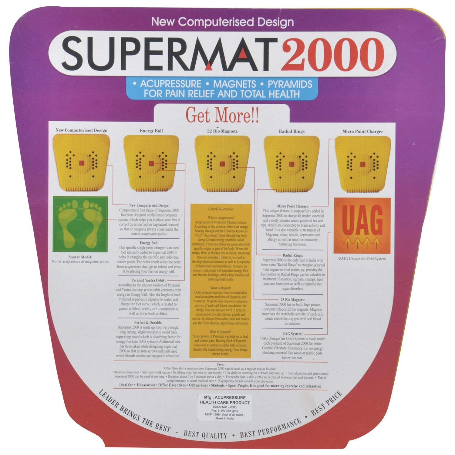 Blood Circulation Acupressure Plastic Power Mat 24 magnets| Acupressure Plate | Foot Massager (Yellow)