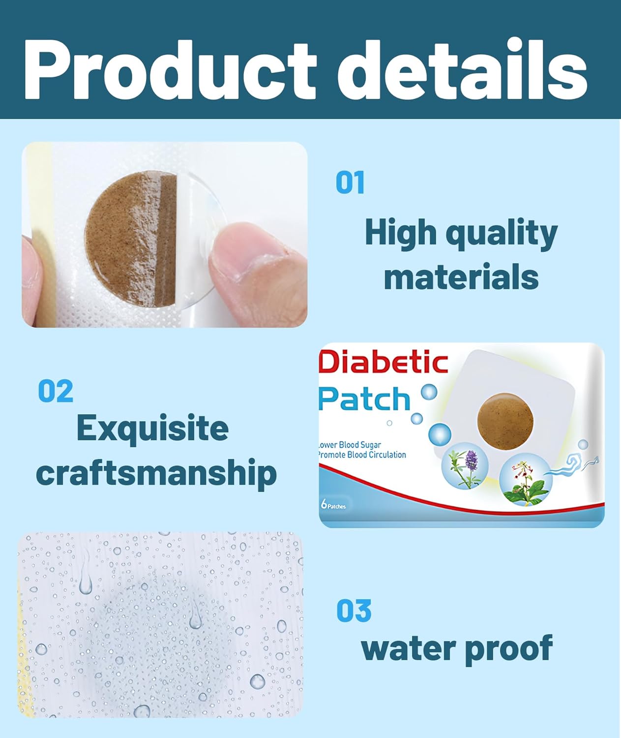 Diabetes Control Patch Natural Herbal Diabetes Sticker Herbal Patches with Natural Ingredients For Men & Women (6pcs in 1 bag)