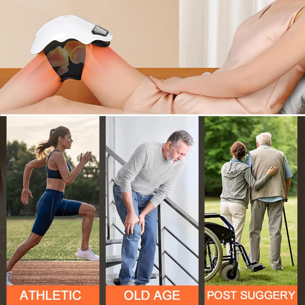 3-in-1 Wireless Knee Massager for Pain Relief – Red Light Physiotherapy Smart Knee Brace with Vibration, Cordless Knee & Shoulder Massage Machine for Joints, Arthritis