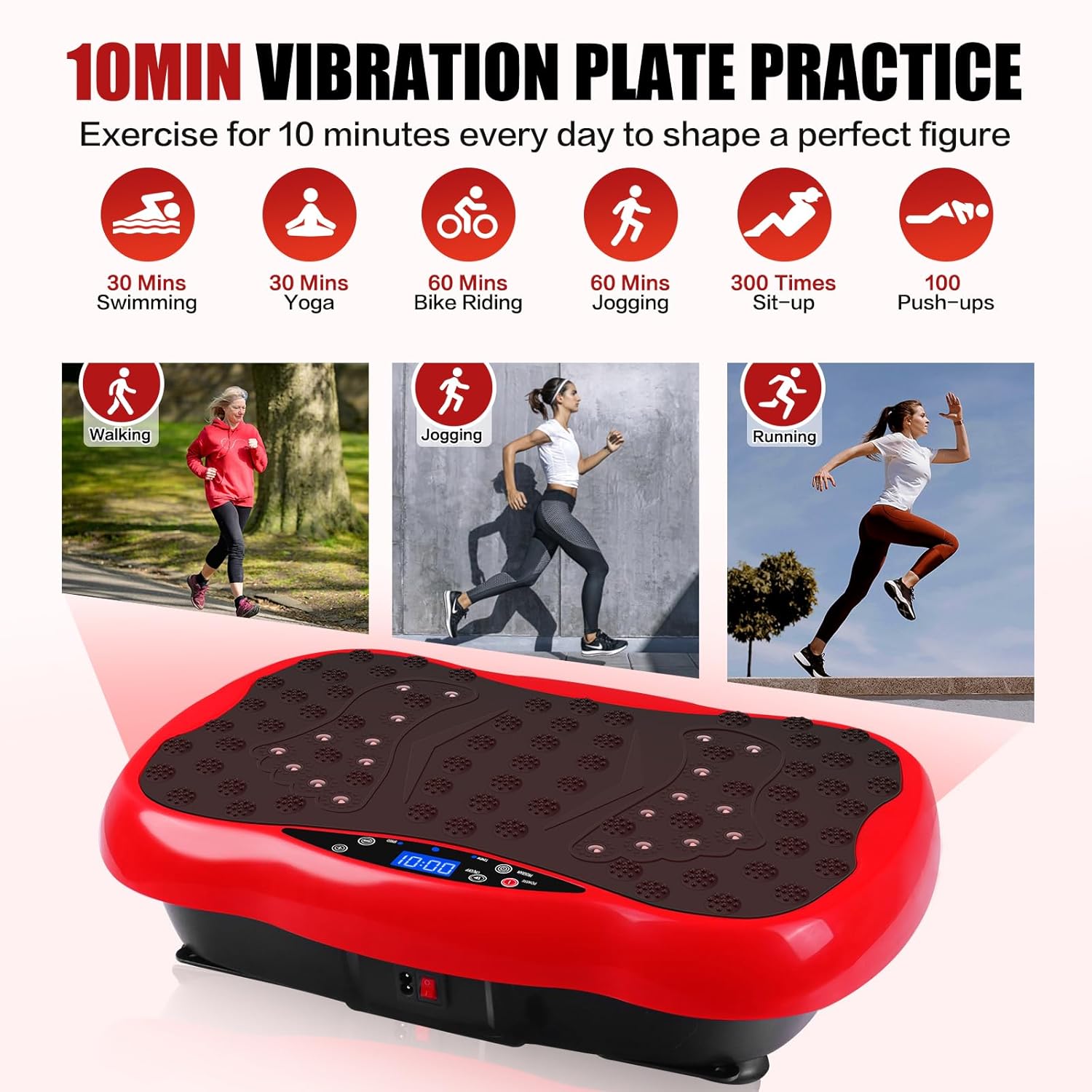 Vibration Plate Exercise Machine, Health & Fitness Full Body Vibration Platform, Portable Vibration Plate Platform for Weight Loss Home Fitness, Lymphatic Drainage, w/Resistance Bands+Remote