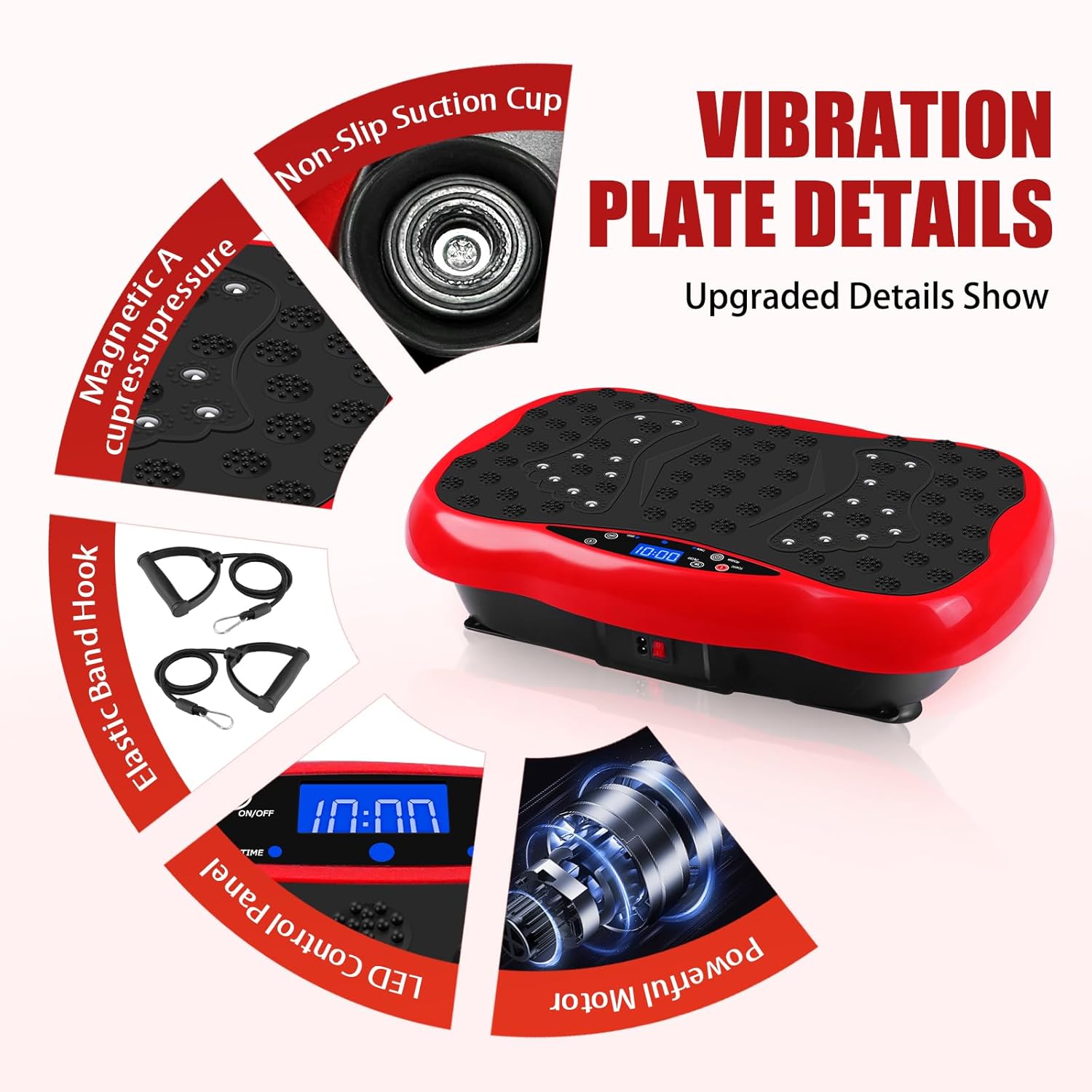 Vibration Plate Exercise Machine, Health & Fitness Full Body Vibration Platform, Portable Vibration Plate Platform for Weight Loss Home Fitness, Lymphatic Drainage, w/Resistance Bands+Remote