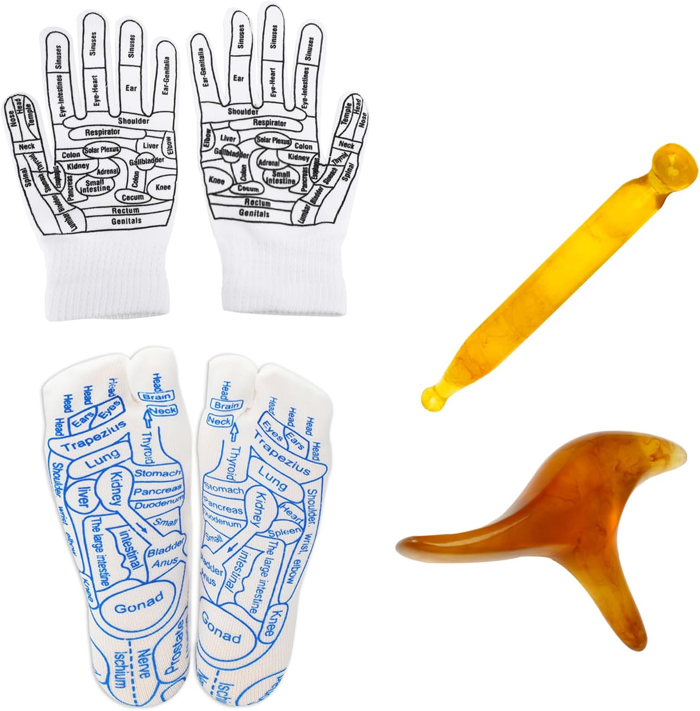 Acupressure Foot Reflexology Sock Set with Massage Tool, Acupressure Reflexology Socks Relief Body Stress & Aches, Feet Acupuncture Point Massage Pen Trigger Health & Wellness Messager Socks and gloves