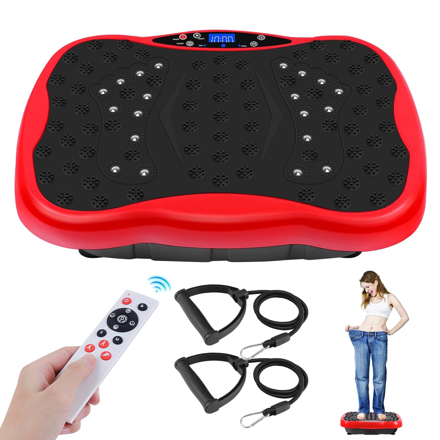 Vibration Plate Exercise Machine, Health & Fitness Full Body Vibration Platform, Portable Vibration Plate Platform for Weight Loss Home Fitness, Lymphatic Drainage, w/Resistance Bands+Remote