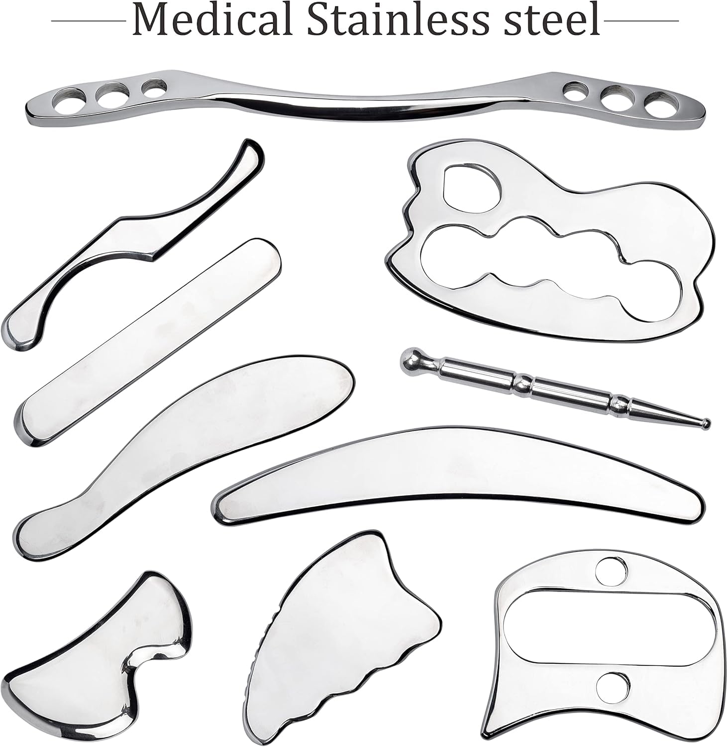 Manual Stainless Steel Gua Sha Handheld Massager Scraping Neck Massage Tool Set - Iastm Tools Great Soft Tissue Mobilization Tool IASTM Tools set of 10pcs
