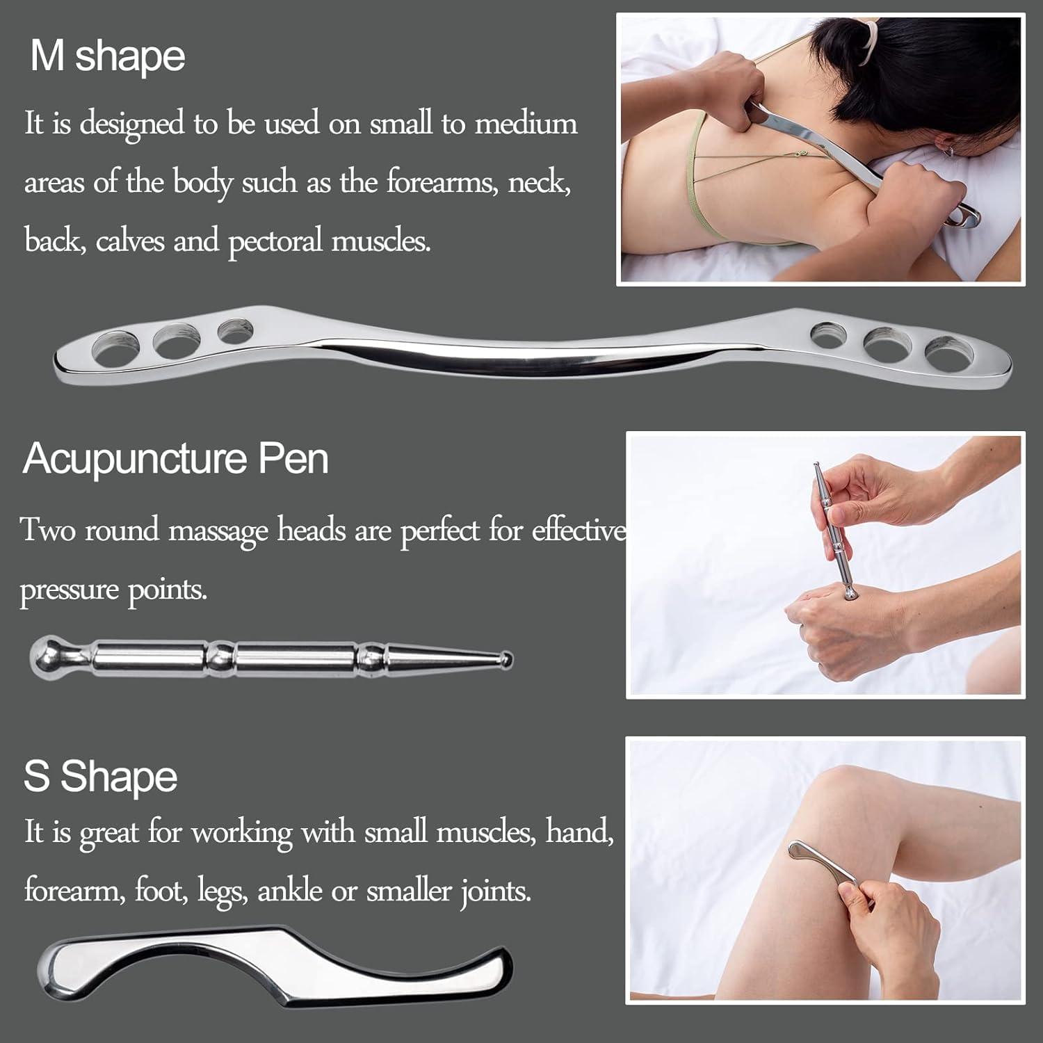 Manual Stainless Steel Gua Sha Handheld Massager Scraping Neck Massage Tool Set - Iastm Tools Great Soft Tissue Mobilization Tool IASTM Tools set of 10pcs