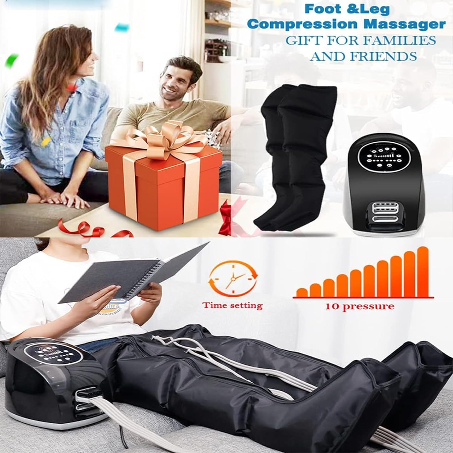 Air Compression Leg Massager with Handheld Controller, Intensity for feet, Calf and Thigh, Corded Electric, Black Leg Massager for Pain Relief Air Compressor