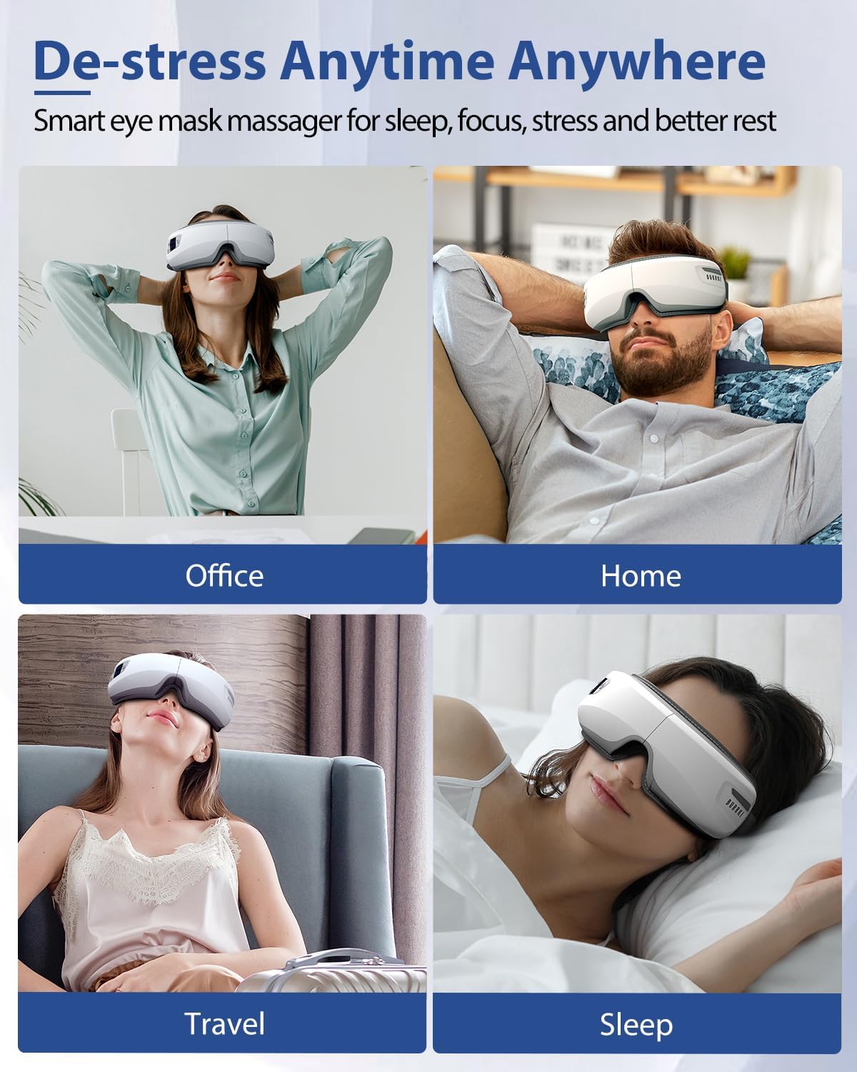 4d Eye Massager with Heat & Bluetooth Music, Heated Eye Mask for Migraines Relief, Reduce Strain, Headache Relief and Improve Sleep, Eye Care Device Black