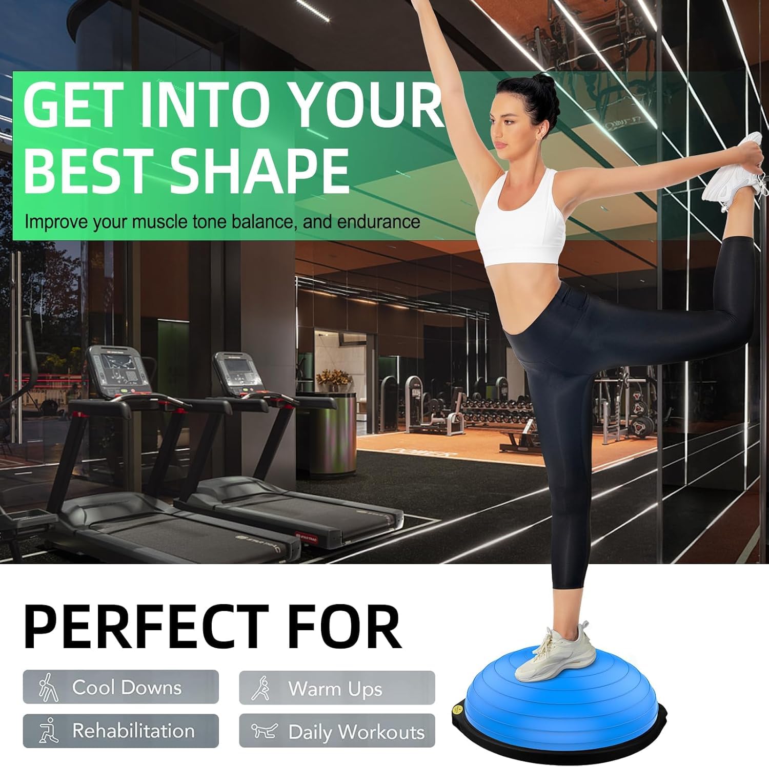 Exercise Balls Half Balance Ball 47 cm Board with Resistance Bands Balance Trainer with Pump for Training Yoga Home Fitness Stability Workout Strength Physical Therapy & Gym Bosuing|