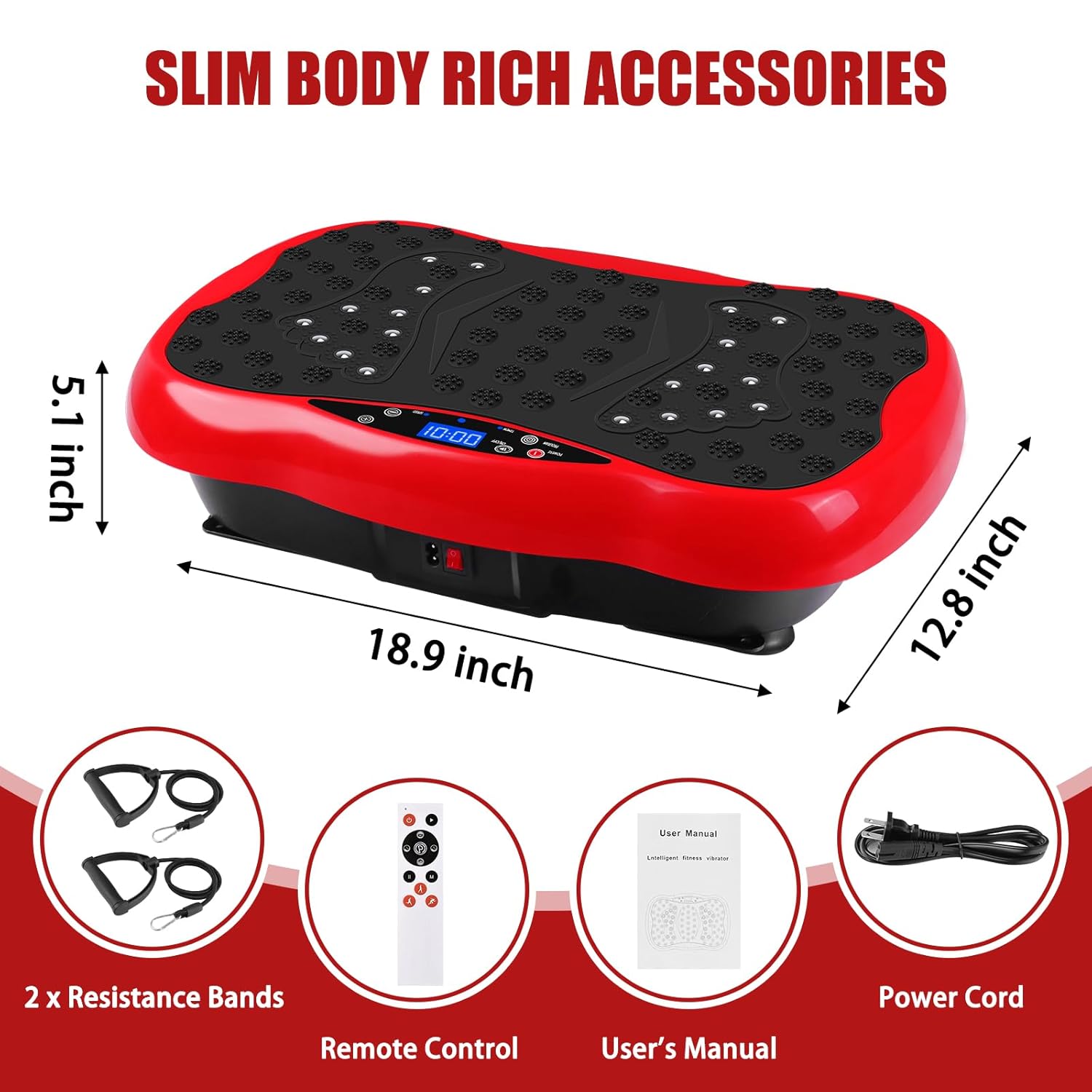 Vibration Plate Exercise Machine, Health & Fitness Full Body Vibration Platform, Portable Vibration Plate Platform for Weight Loss Home Fitness, Lymphatic Drainage, w/Resistance Bands+Remote