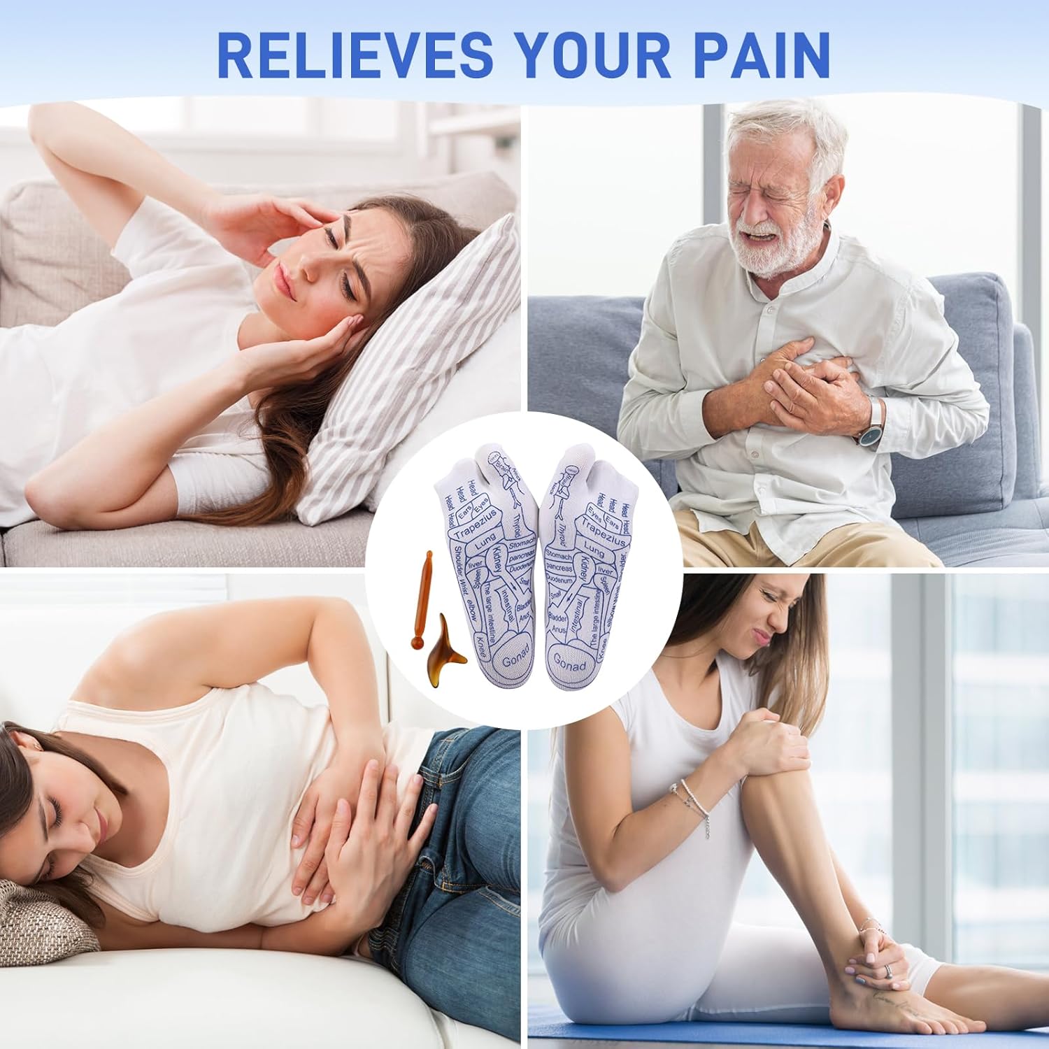 Acupressure Foot Reflexology Sock Set with Massage Tool, Acupressure Reflexology Socks Relief Body Stress & Aches, Feet Acupuncture Point Massage Pen Trigger Health & Wellness Messager Socks and gloves