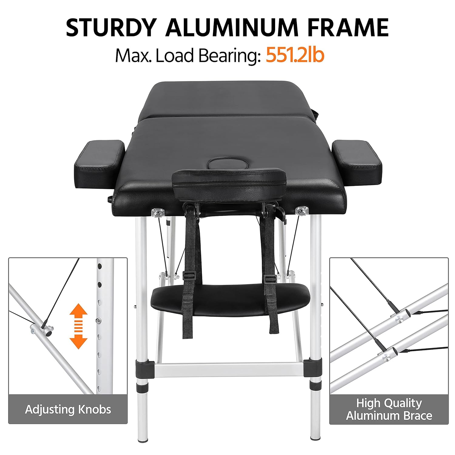 Portable Massage Table 84Inch Massage Bed Aluminium Height Adjustable Facial Salon Tattoo Bed With Carring Case,2 Fold,Extra Wide,Black