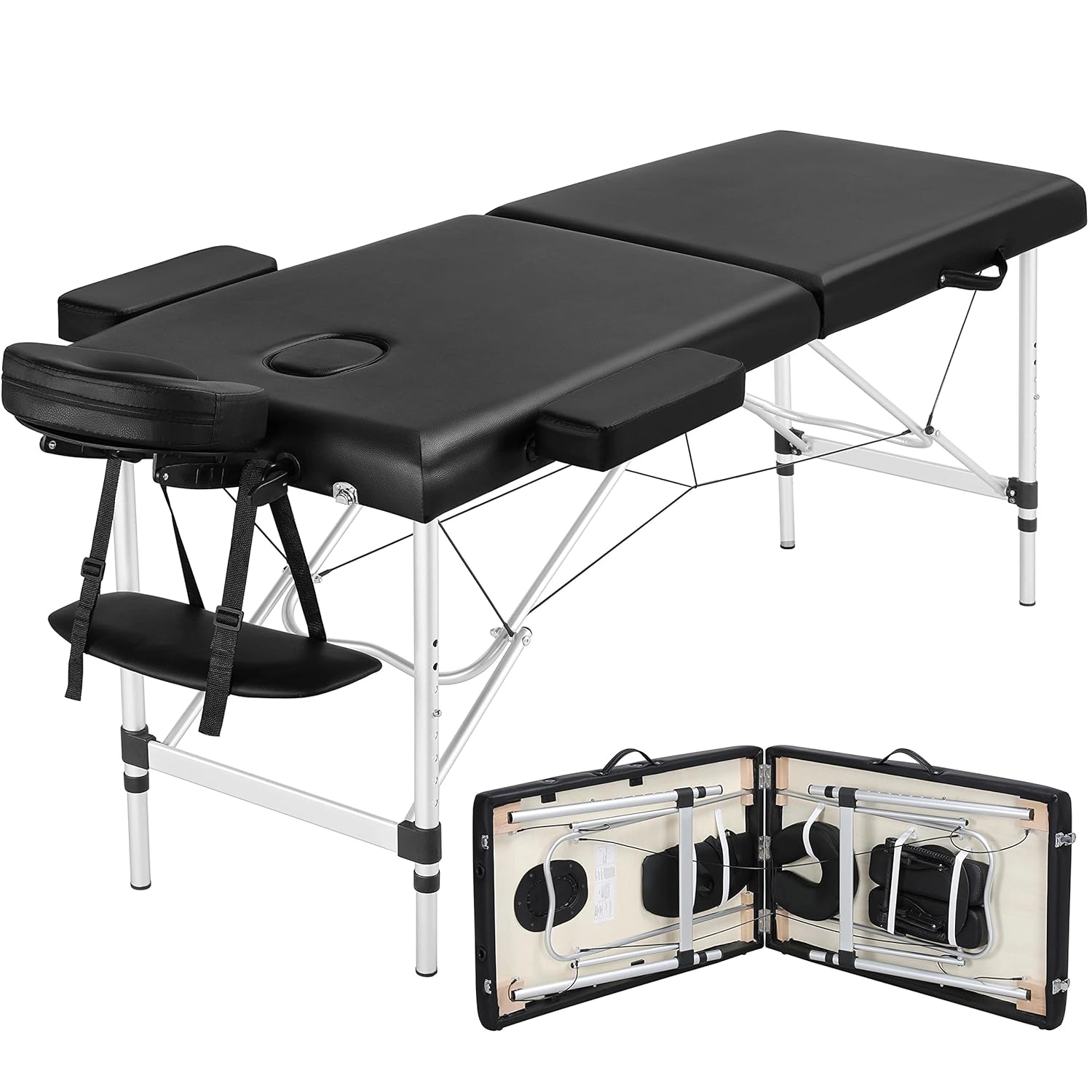 Portable Massage Table 84Inch Massage Bed Aluminium Height Adjustable Facial Salon Tattoo Bed With Carring Case,2 Fold,Extra Wide,Black