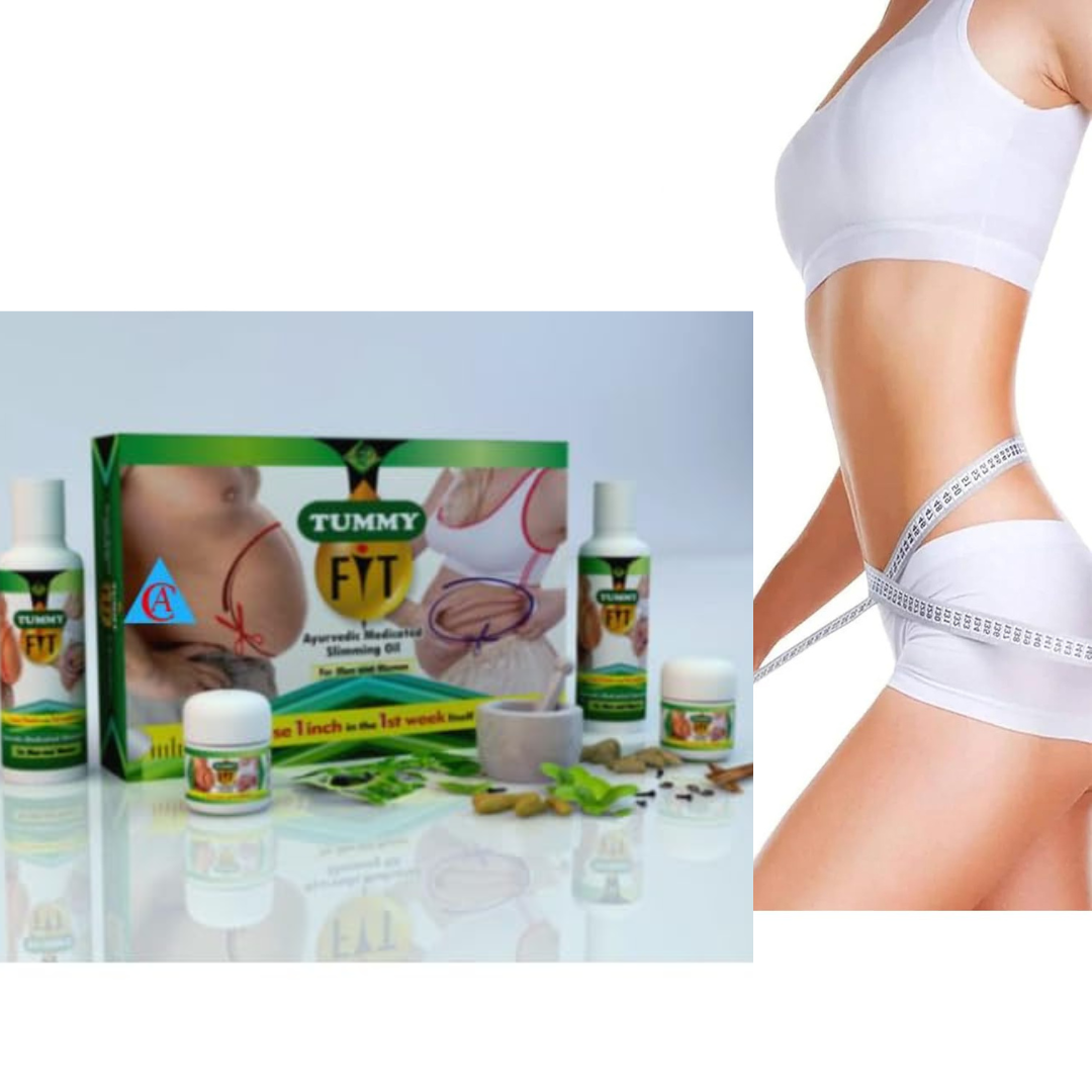 Tummy Slimming Cream and Oil 4pcs Combo Pack Tummy Fit Ayurvedic Silmming Oil Waist & Tummy Trim Fights Cellulite and Reduces Flab For a Flatter and Firmer Waist Helps Tone Muscles