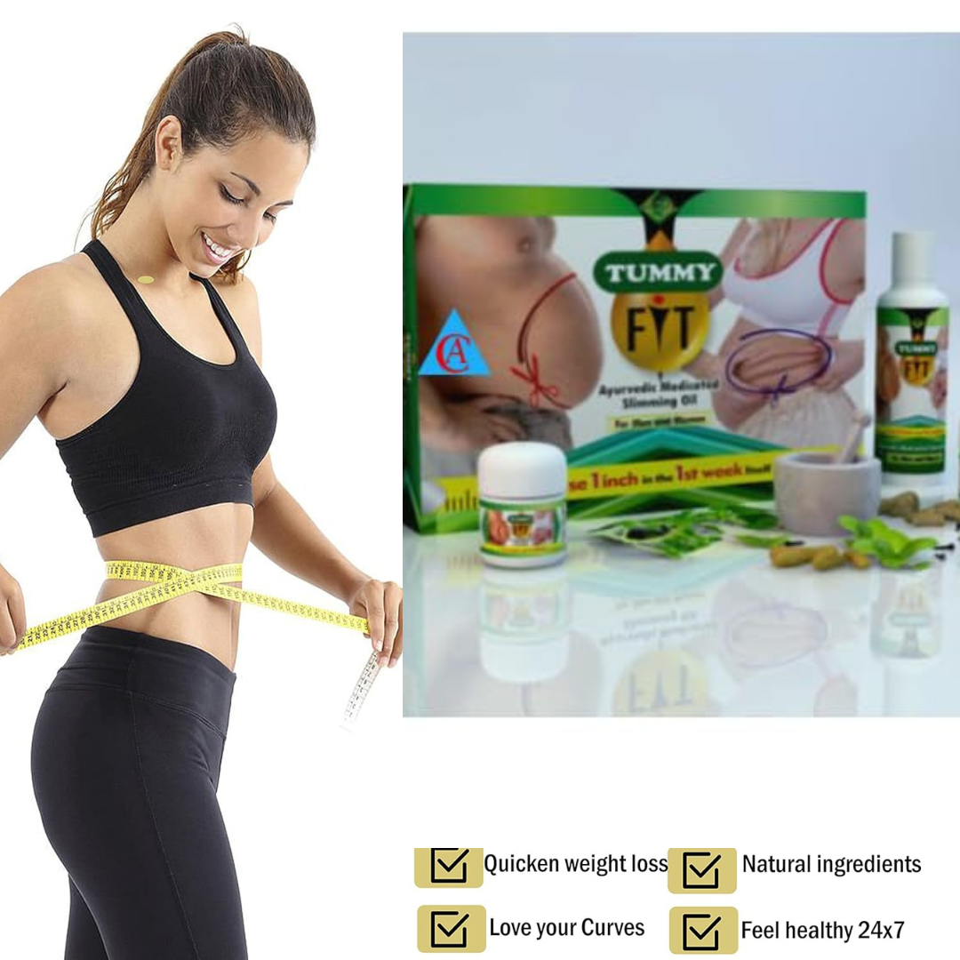 Tummy Slimming Cream and Oil 4pcs Combo Pack Tummy Fit Ayurvedic Silmming Oil Waist & Tummy Trim Fights Cellulite and Reduces Flab For a Flatter and Firmer Waist Helps Tone Muscles